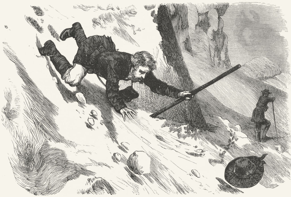 SWITZERLAND. Trying a Glissade 1891 old antique vintage print picture